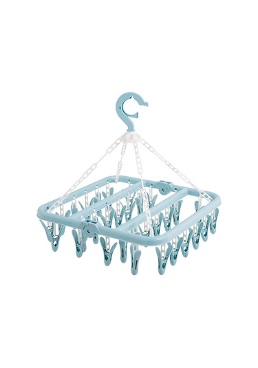 Skycity 32 Klipsli Plastik Çamaşır Asma Aleti - 360 Derece Döner, Rüzgar Dayanıklı Kanca, Bebek Çamaşırları, Çoraplar İçin Mavi Mavi