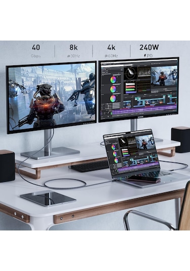 Thunderbolt 4 To Usb 4 Apple Uyumlu MacBook 240watt Hızlı Şarj 6k Görüntü Akta