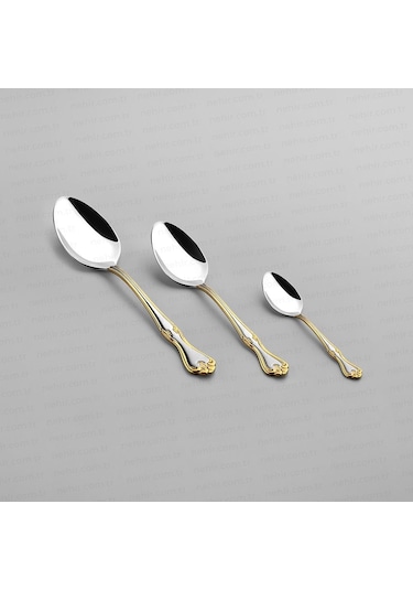 Nehir Lalezar Altın Sade 12 Kişilik 89 Parça Kutulu Çatal Kaşık Bıçak Takımı