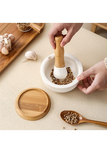 Homyl Pirinç Meyveleri Için Çömlekçilik Öğütme Kasesi Beyaz