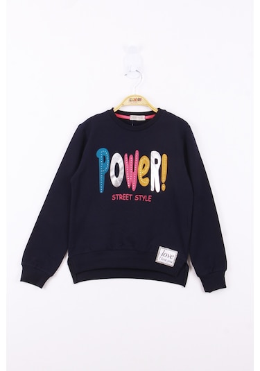 Toontoy Kız Çocuk Power Renkli Baskılı Sweatshirt Lacivert