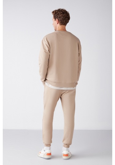 Marshall Erkek Pamuklu Içi Polarlı Nakışlı Relaxed Bej Eşofman Takımı