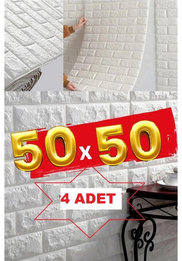 1 M² 4 Adet 50x50cm Silinebilir Kendinden Yapışkanlı Duvar Kağıdı Esnek Köpük Panel 3d Tuğla Desen
