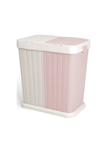 İronika Dokunmatik Kapaklı 2 Bölmeli Kirli Temiz Çamaşır Sepeti Oyuncak Sepeti 80lt Pembe-krem Pembe