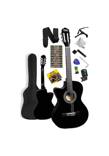 Midex Cg-396bk Solak Klasik Gitar Siyah Renk Full Set Sap Ayarlı 4/4 Yetişkin Boy