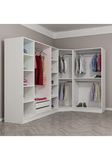 Minar Kale190 7 Kapaklı 2ç Köşe Dolap Beyaz Mebran 210cm Beyaz