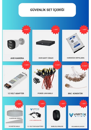 4 Kameralı 320gb Hdd Güvenlik Kamera Seti 5mp 1080p Full Hd Tam Renkli Gece Görüş Dvr Kayıt Cihazlı Tak Çalıştır Sistem