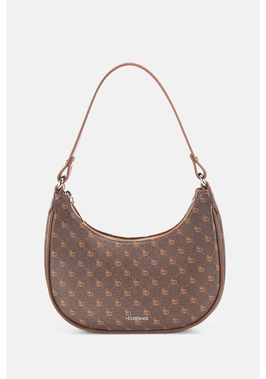 Housebags Kadın Logo Desenli Kahverengi Oval Omuz Çantası 240 Logo Desenli Kahverengi