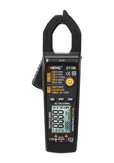 Aneng St190 Akıllı Tokalı Akım Multimetresi: Otomatik/el Manuel Seçim, Isı Ölçüm, Fener Ve Lcd Işıklandırma - Siyah Pil Yok