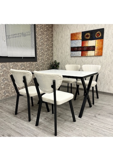 Elma Mutfak Yemek Masası Takımı- 4 Kişilik Mutfak Masa Sandalye Takımı- Mutfak Masası Takımı Siyah