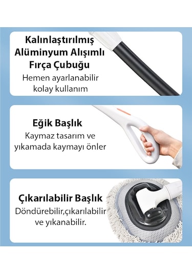 Ally Ls-443 Teleskopik Mikrofiber Araba Yıkama Fırçası Uzun Saplı Fırçası Oto Mopu