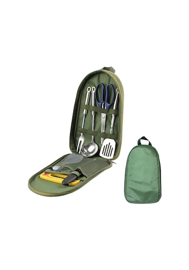 Tcherchi 7 Parça Kamp Mutfak Eşyası Seti Taşıma Çantası Yeşil