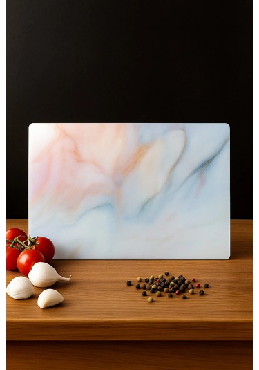 25x35 Büyük Boy Cam Kesme Tahtası Antibakteriyel, Oval Kenar, Pembe Sunum & Mutfak Kullanımı Pembe