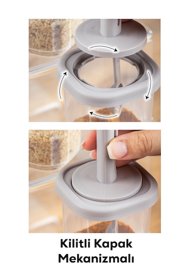 Porsima 4366 7 Li Kaydırmalı Kaşıklı Sızdırmaz Kapaklı Etiketli Baharatlık Seti - Saklama Kabı Cappuccino