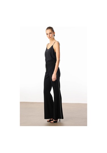 Moda İlgi Kadın Yanları Şerit Swaroski Pantolon 5008 Siyah Siyah