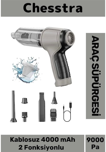 7 Başlıklı Şarjlı Kablosuz 2 Fonksiyonlu 4000 Mah Vakumlu El Süpürgesi Üflemeli Araç Oto Süpürgesi