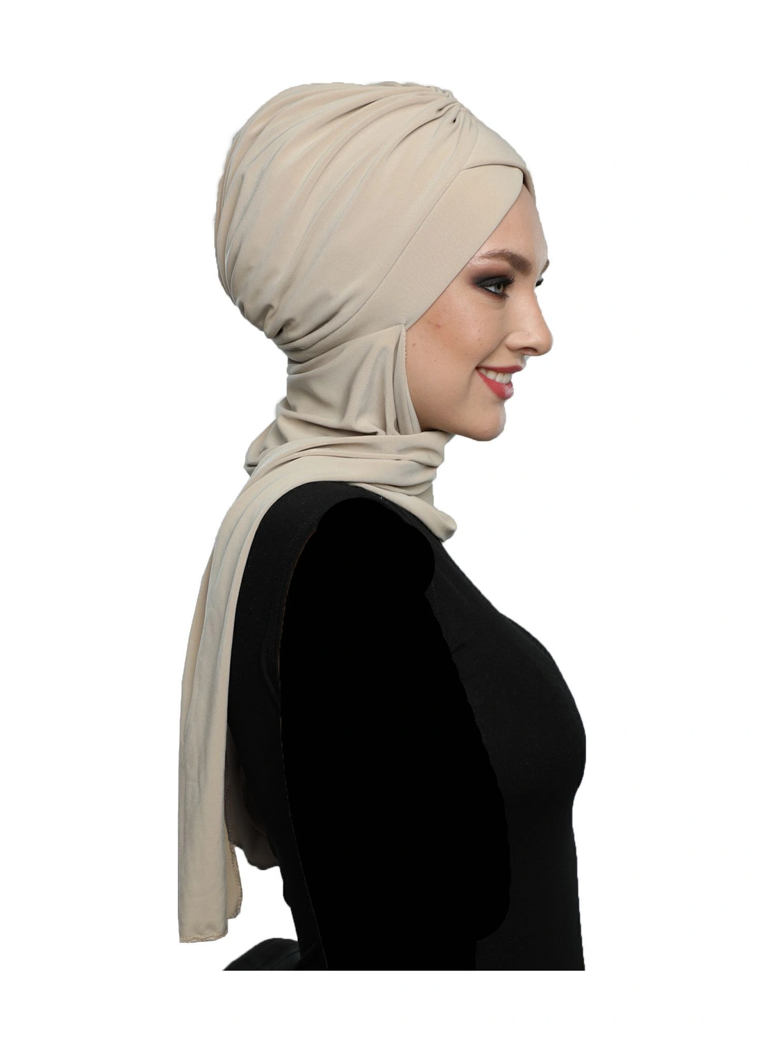 Kardelen Atkılı Astarlı Bej Hazır Türban Tesettür Havuz Ve Dış Bone Bej