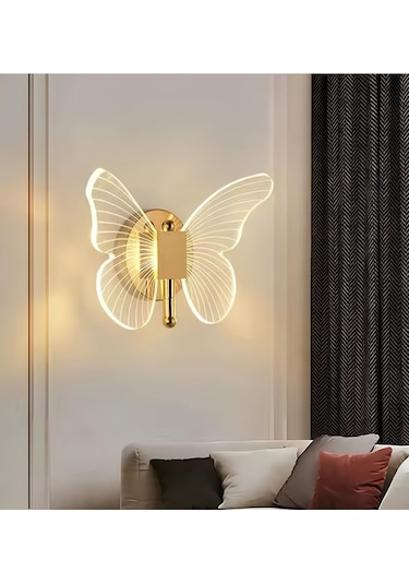 Modern Tasarım Butterfly Aplik Gold Sarı Kelebek Duvar Apliği Gold