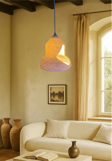 Rustik İskandinav Serisi Beton Görünümlü Sarkıt Çevre Dostu Avize Rustik Ampul Hediyeli Beyaz