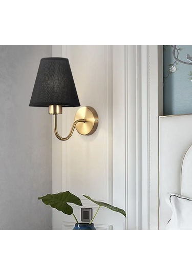 Burenze Modern Tasarım Duvar Aplik Gold Gövde Siyah Abajur