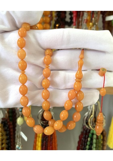 Krem Beyzi Model Sıkma Kehribar Tesbih