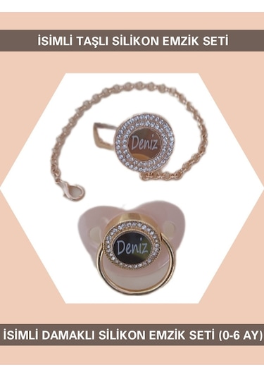 Sahi Aksesuar İsimli Zirkon Taşlı Silikon Bebek Emzik Seti 0-6 Ay Bezyı418 Çok Renkli