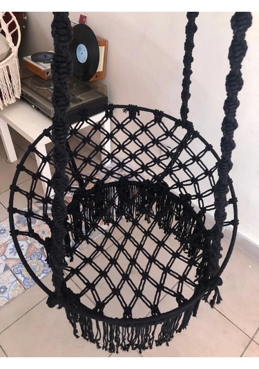 Makrome Özel Örgü Burgu Halatlı Siyah Salıncak Hamak Siyah