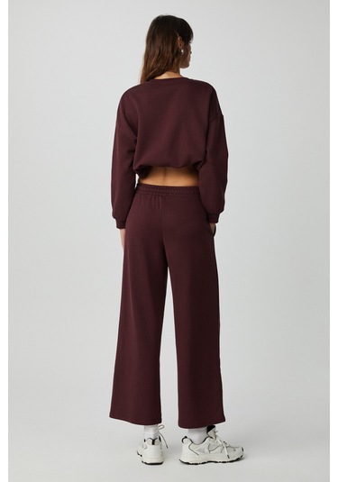 Dewanna Kadın Uzun Kollu Crop Bordo Eşofman Takımı