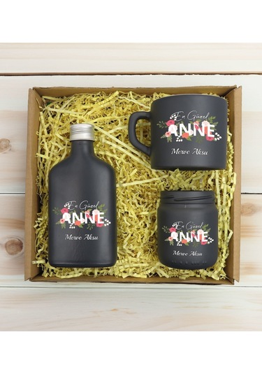 Bk Gift Kişiye Özel İsimli Dtf Anne Temalı Antrasit Kahve Fincanı & Kolonya & Mum Hediye Seti-1, Anneye Hediye, Anneler Günü Hediyesi Kobitmeyencom309