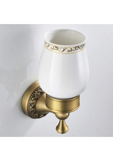 Besthome1 Duvar Takılı Bronz Gömlekli Banyo Dolabı - Seramik Bardaklı, Aşınmaya Dayanıklı, Geniş Kapasiteli, Kolay Kurulum Bey Beyaz