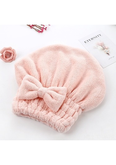 Fortunelane Pembe Kalın Yün Saç Kurutma Şapka - Hızlı Suyu Emici Banyo Saçı Koruması Pembe