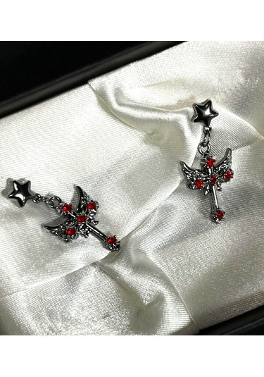 Dükkan Design Taşlı Anka Kuşu Küpe Antrasit