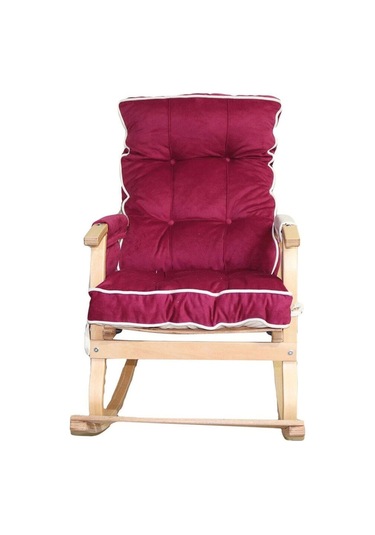 Padişah Lüx Ahşap Çift Minderli Çift Cepli Sallanan Sandalye Bordo - Krem