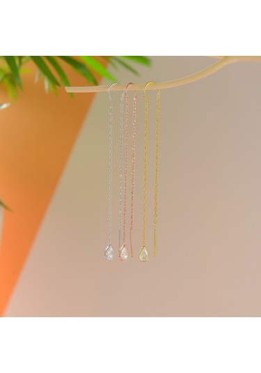Queen Silver Jewelry 925 Ayar Gümüş Damla Taş Sallantılı Küpe Altın