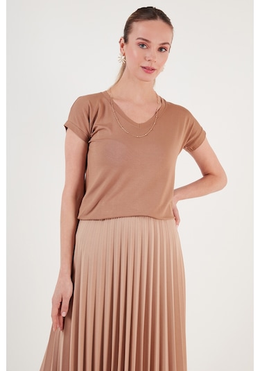Lela V Yaka Relaxed Fit Yırtmaç Detaylı 2'Li Paket Bayan Bluz 5862000S2 Siyah-Bisküvi