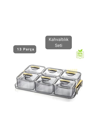 6 Lı Kahvaltı Seti 13 Parça Kahvaltılık Bpa Free Sunumluk Şık Tepsili Kahvaltılık Şeffaf