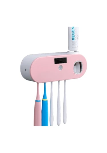 Akıllı Diş Fırçası Tutucu Kutusu Otomatik Diş Macunu Sıkacağı Pembe