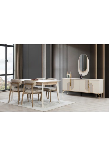 Uriel Yemek Odası Takımı Yemek Masası + 4 Adet Sandalye Beyaz