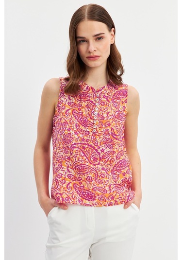 Stella Pulvis Çok Renkli Düğme Detaylı Kolsuz Bluz Çok Renkli