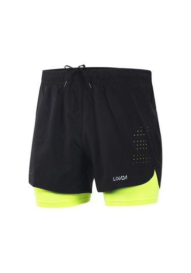Yeşil Lixada Erkek 2'si 1 Arada Koşu Şortu Çabuk Kuruyan Nefes Alabilir Aktif Eğitim Egzersiz Koşu Bisiklete Binme Yeşil