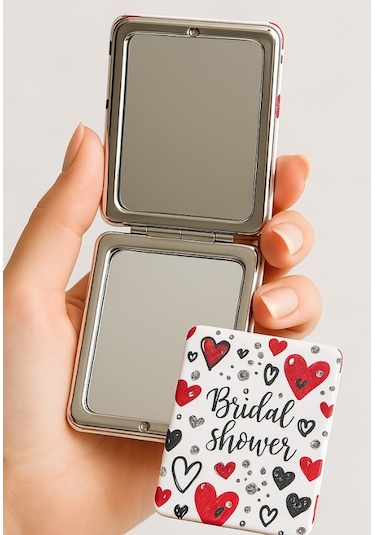 Kalp Love Tasarımlı Simli Büyüteçli Pratik Mini Cep Çanta Makyaj Aynası Çok Renkli