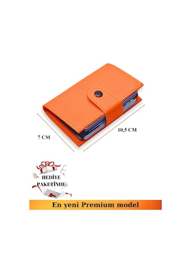 Unisex Vegan Deri Turuncu Cüzdan Akordiyon Ergonomik Organizer Kartlık Turuncu