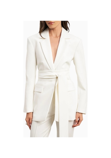 Because Of Alice Classic Blazer With Belt Klasik Blazer Kadın Ceket Beyaz