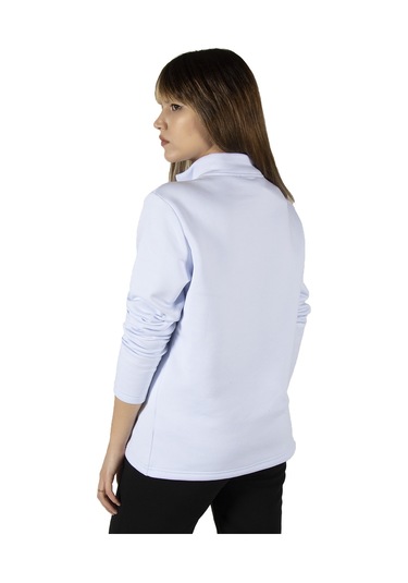 Kadın Beyaz Yarım Fermuarlı Basic Düz Renk Trend Sweatshirt Beyaz