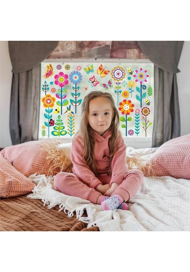 Pencere Çıkartmaları Kelebek Çiçek 99 Adet Duvar Çıkartma Seti Su Geçirmez Şeffaf Vinil Çıkartmalar Ev Dekorasyonu İçin Kolay Soyulur Ve Duvar/pencere İçin Çıkartmalar Çok Renkli