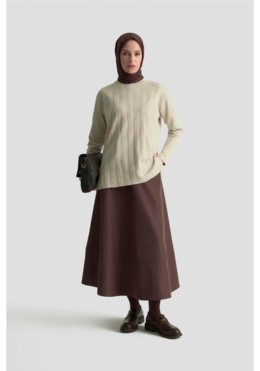 Armine Örgü Desenli Kazak 25kd7004 Bej Bej