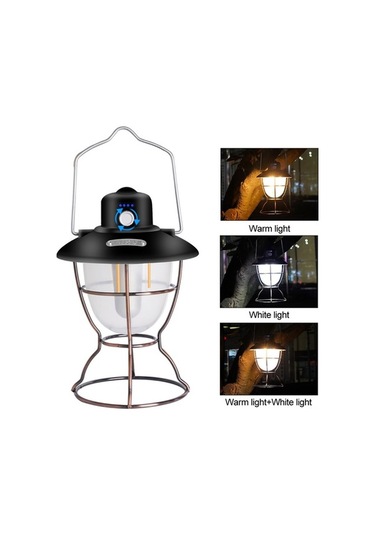 Dancemonkey Usb Şarjlı 3 Renkli Taşınabilir Kamp Feneri - 2000mah Pil Ve Güç Bankası Siyah