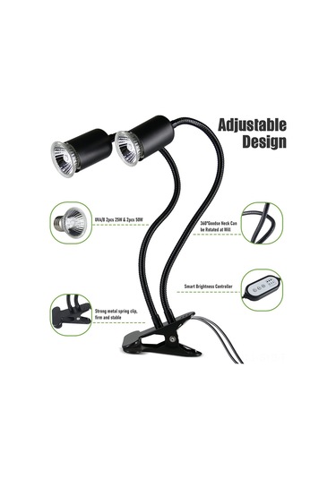 Symbee Kertenkele Kaplumbağa İçin Çift Başlı Isıtıcı Lambalı Aydınlatma Standı, Uvb Güneş Spektrumu Taklit Edici, Otomatik Zamanlayıcı Ve Parlaklık Ayarlı, Siyah, Avrupa Standartı Lamba Harici Siyah