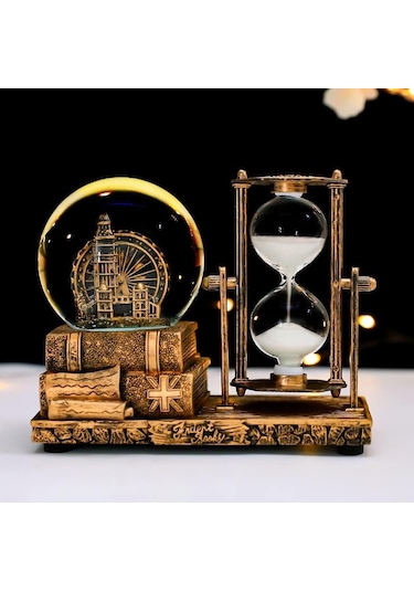 Kişiye Özel Big Beng Saat Kulesi Işıklı Sulu Kar Küreli Kum Saati Hediyelik Kum Saati