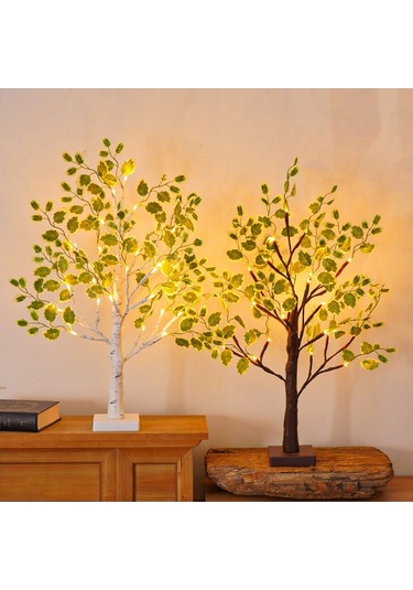 Soulader Huş Ağacı Tasarımı Led Işık Dekoratif Aydınlatma İç Mekan Pencere Önü Komodin Oturma Odası Yatak Odası Siyah